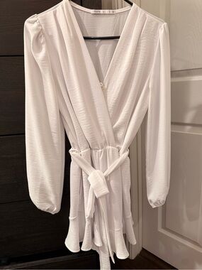 Flowy White Wrap Romper with Tie Waist
